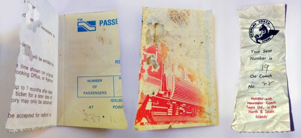 30 Erskine College Stash Wellington - NZ Railways ticket folder and stub and Newmans coach ticket copy